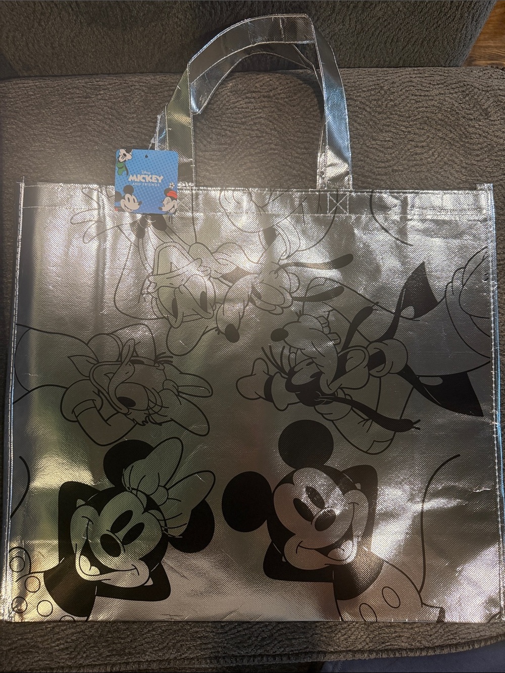 Disney Silver Metallic Mickey Minnie & Friends Tote Bag